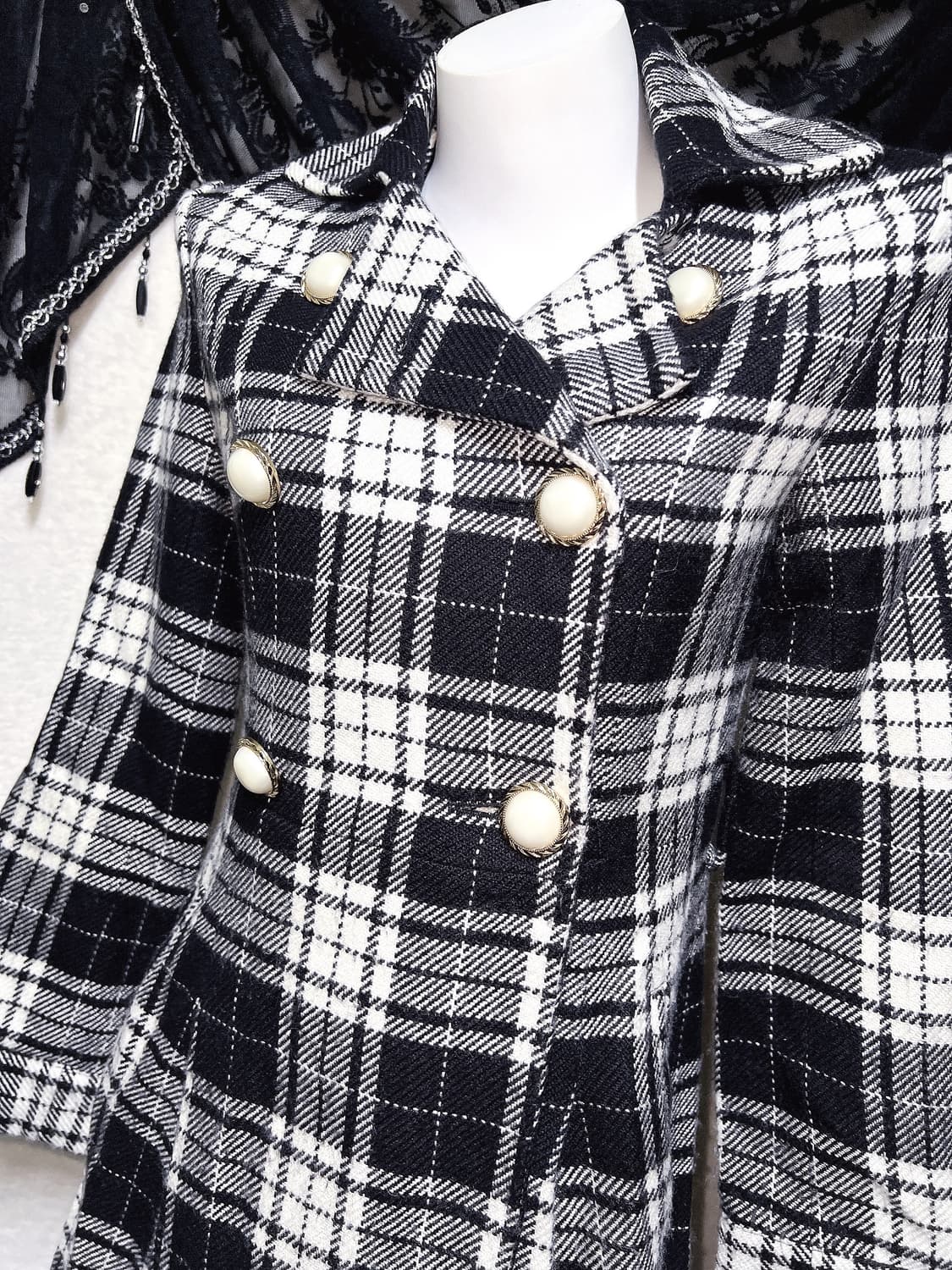 로맨틱갸루 로걀 오네 히메 체크 더블 코트 자켓 헤이세이 시부야 핀터 상품이미지4
