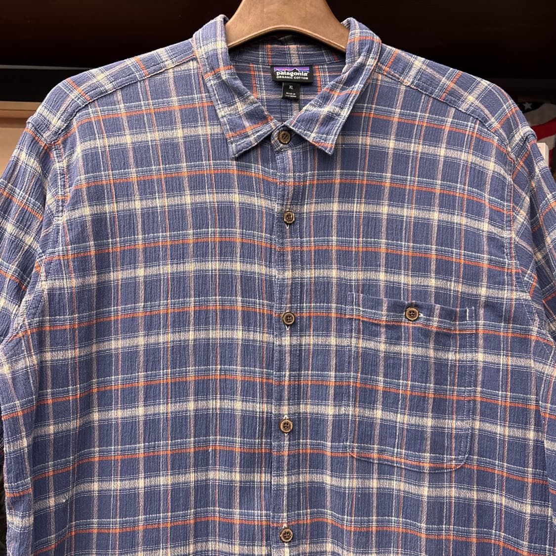 파타고니아 오가닉코튼 오렌지 그리드 마드라스체크 시어서커 셔츠 N1021 상품이미지3