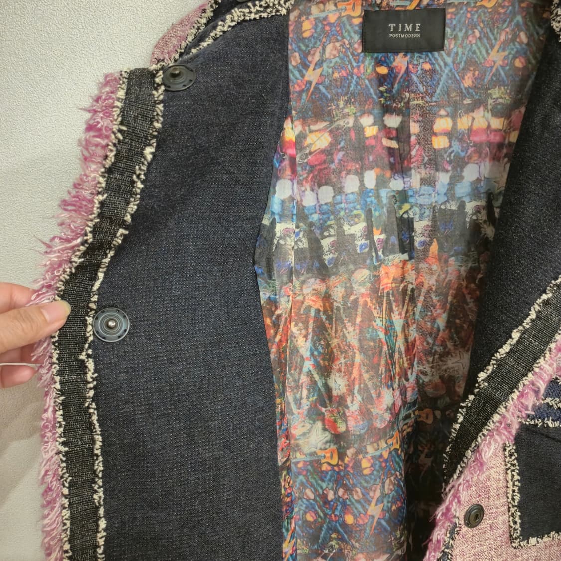 TIME 핑크 트위드 데님 배색 자켓 88-98-165 상품이미지5