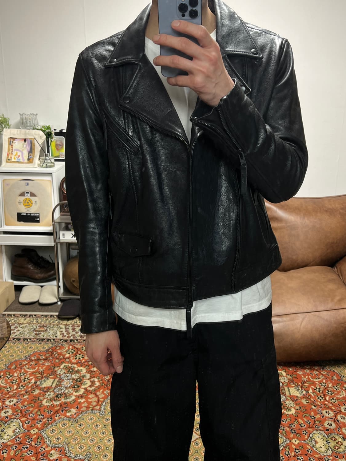 [42R] H&M 프리미엄 카우하이드 더블 라이더 가죽자켓 상품이미지4