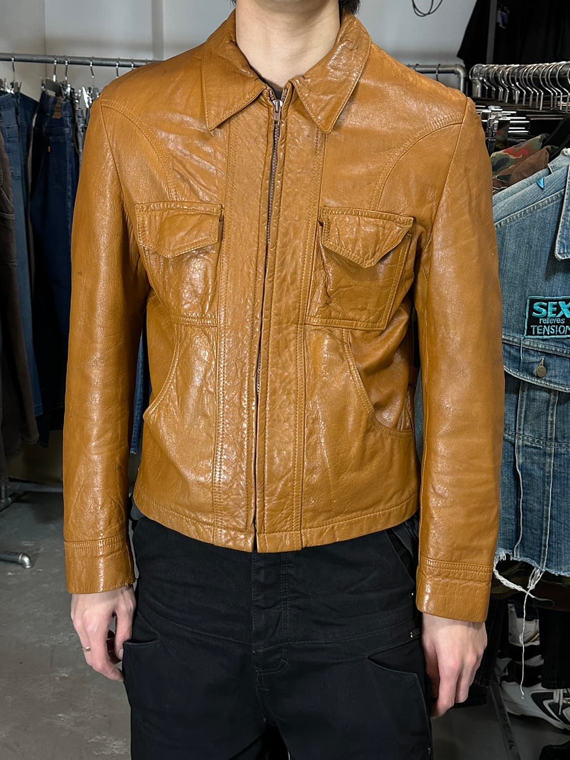 70's 빈티지 레더 웨스턴 자켓 빈티지 레더 자켓 상품이미지3
