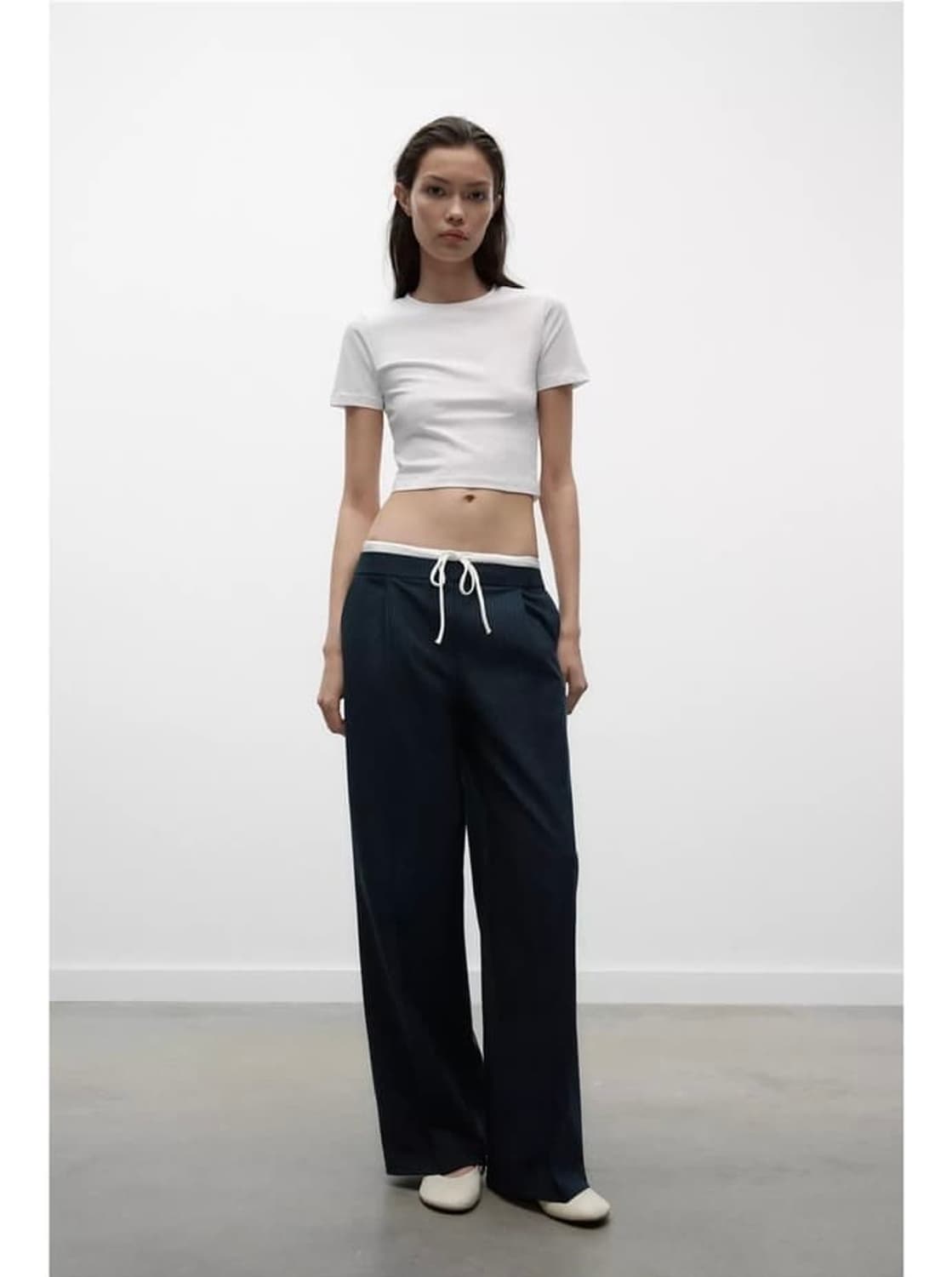 자라 더블웨이스트 와이드팬츠 네이비 상품이미지7