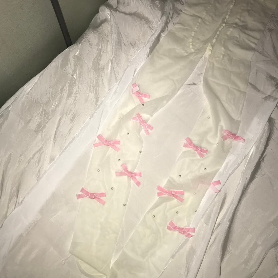 라떼갸루 하구미 핑크 리본 큐빅 스타킹 상품이미지2