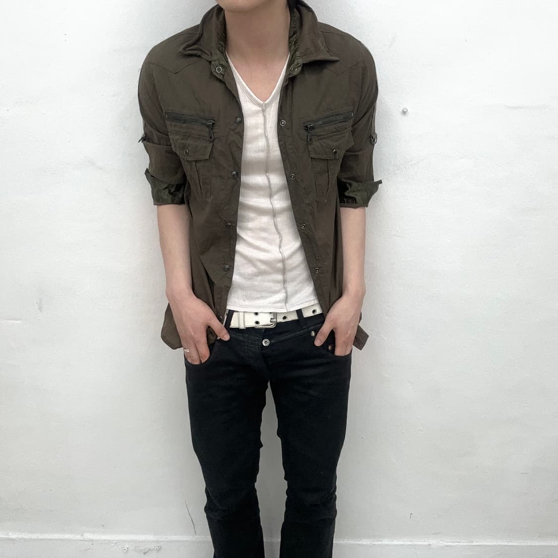 Khaki brown grunge short shirts 상품이미지2
