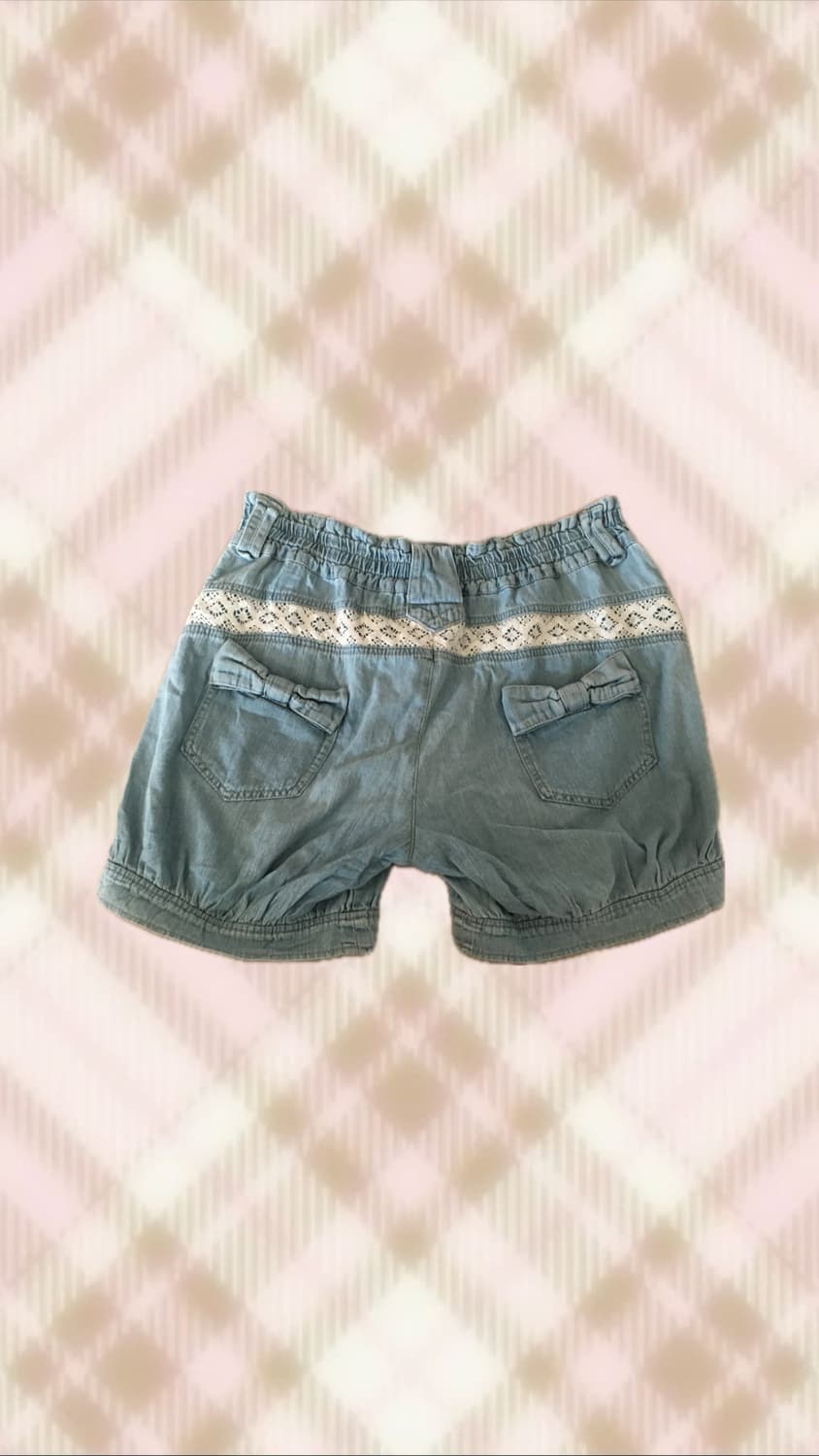 리본 레이스 데님 청 반바지 숏팬츠 라떼 히메 갸루 러블리 로걀 빈티지 상품이미지1