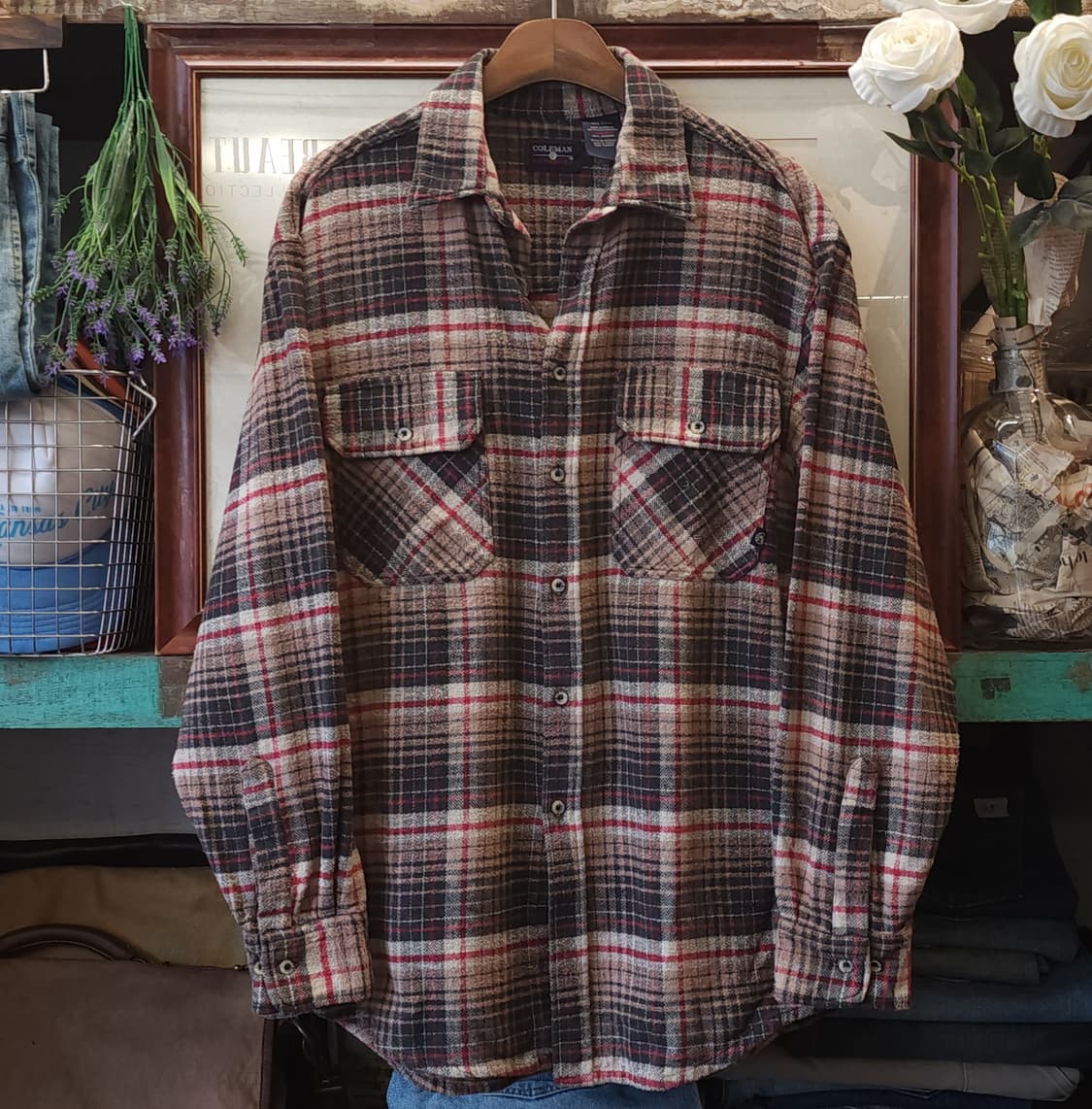 90s 아메리칸 빈티지 체크셔츠 헤비 플란넬 워크셔츠 브라운 L 상품이미지1