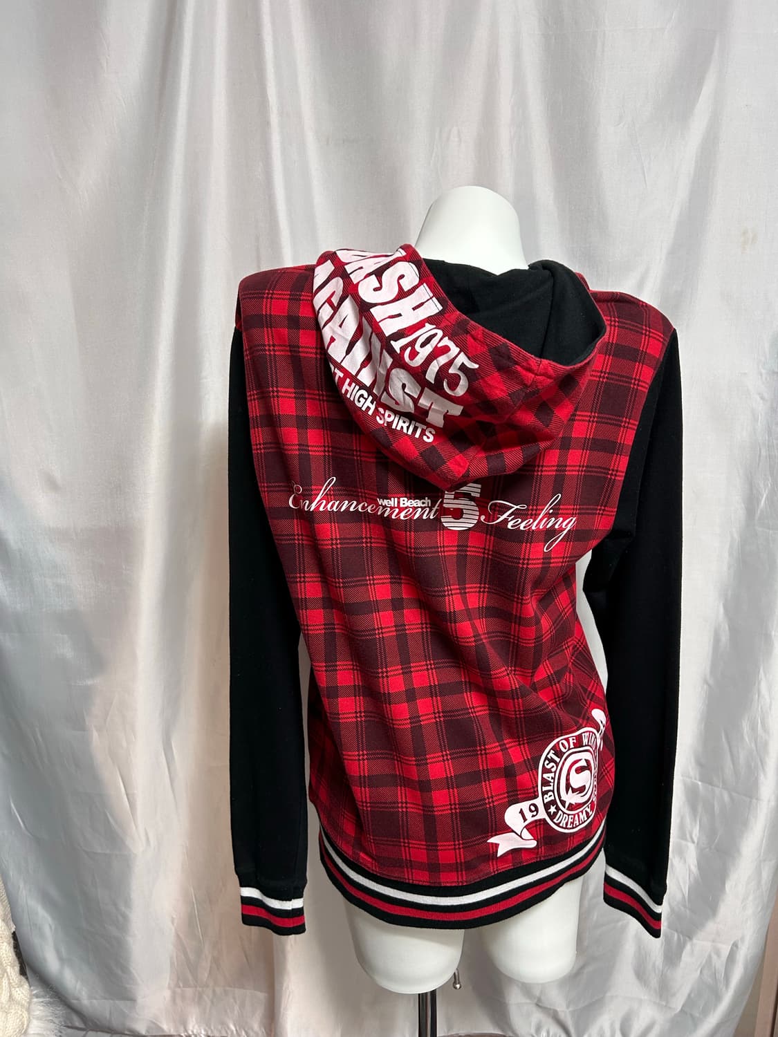 check pattern lettering hood zip-up 상품이미지5