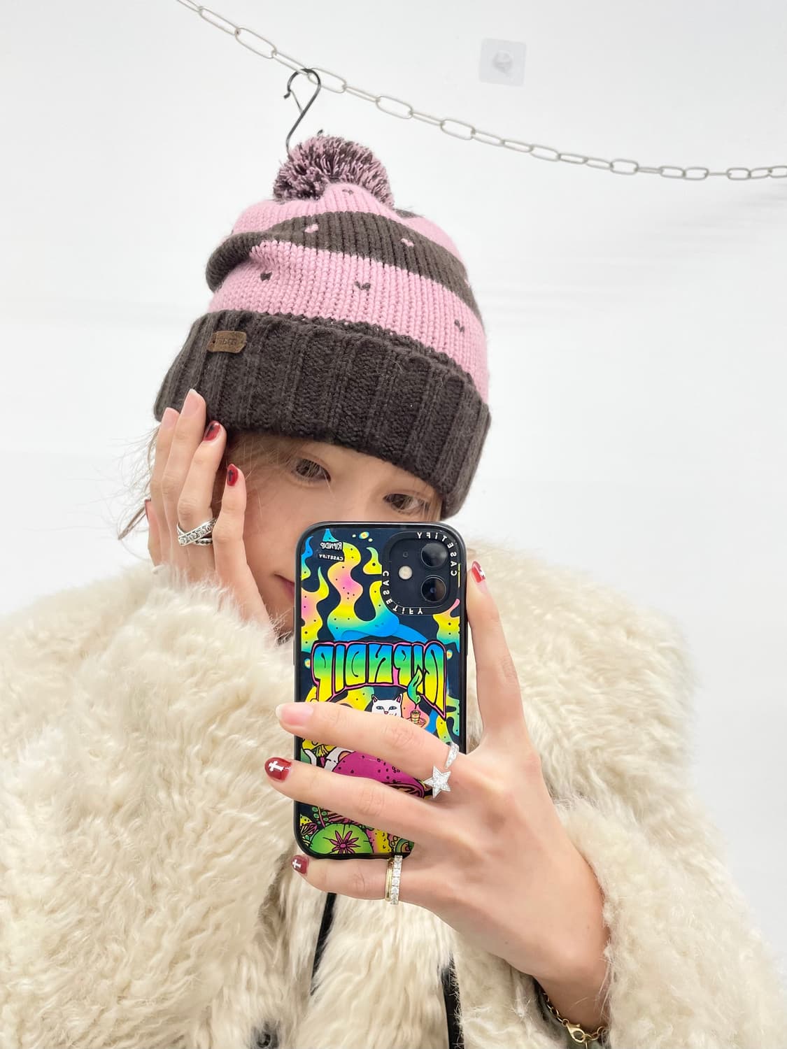 초코딸기 하트 방울 비니  상품이미지2