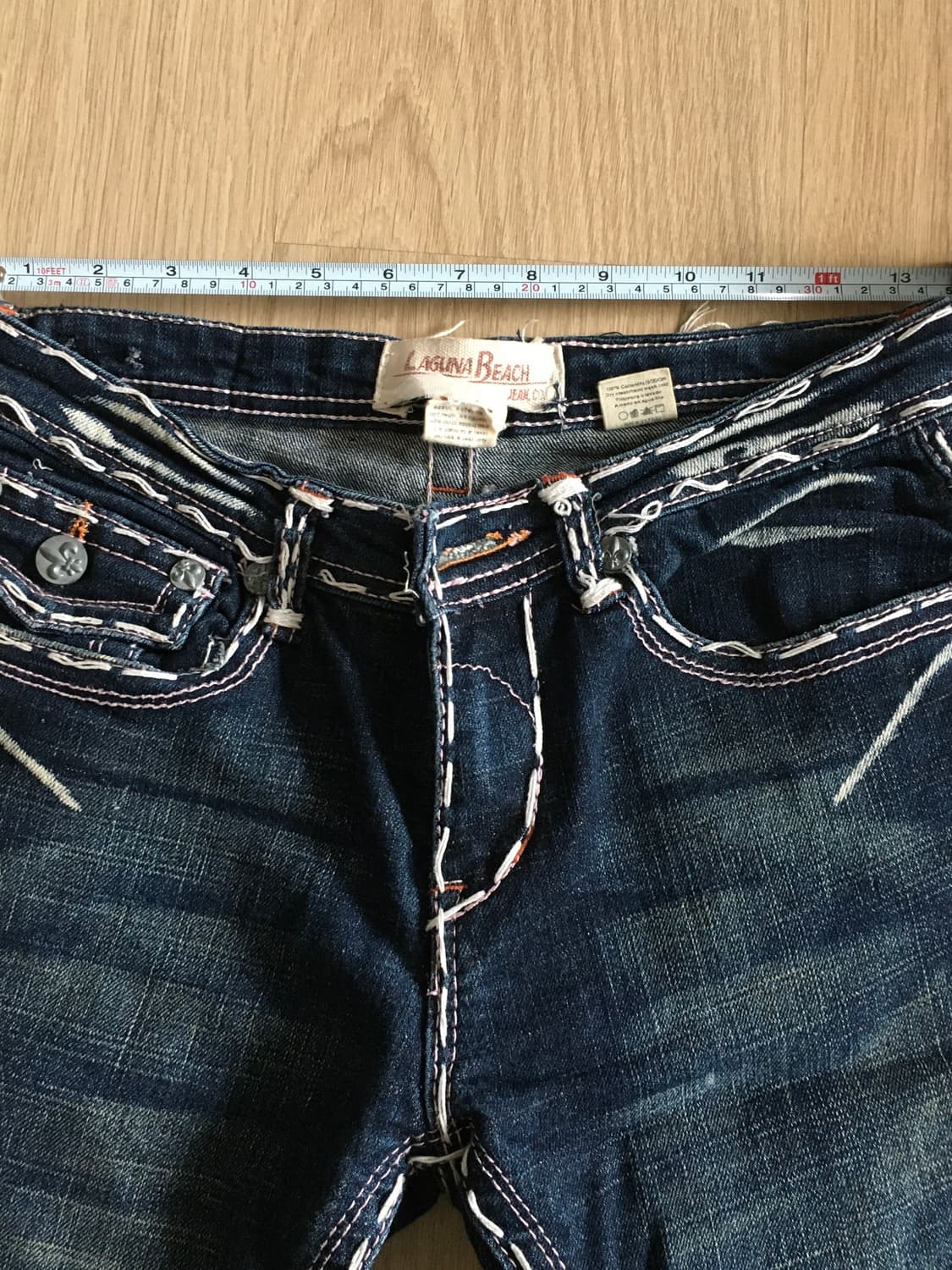 라구나 비치진 pink&white y2k 스티치 빈티지 십자가 데님 팬츠 상품이미지4