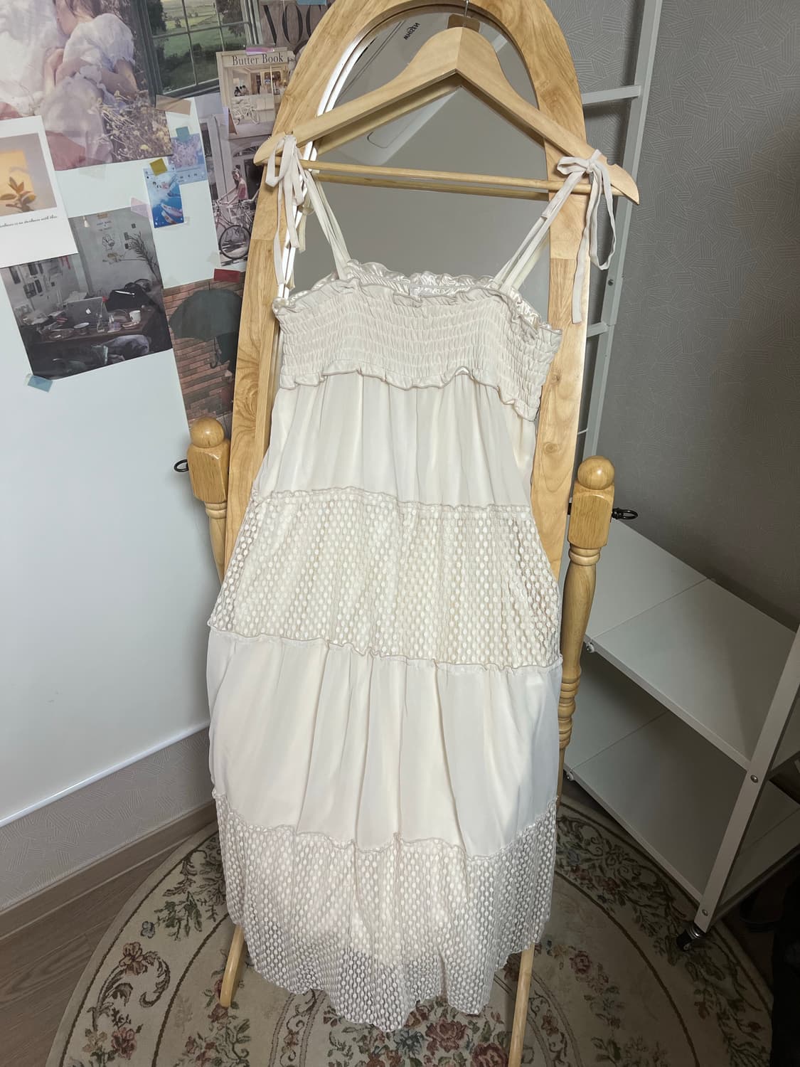 모리걸 레이어드 기본템 아이보리 도트 롱원피스 상품이미지1