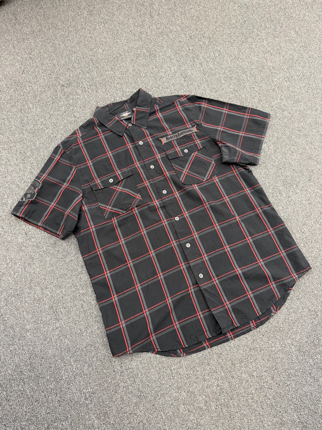 XL)할리데이비슨 빈티지 앤 프라이드 체크 포캣 반팔 셔츠 상품이미지1