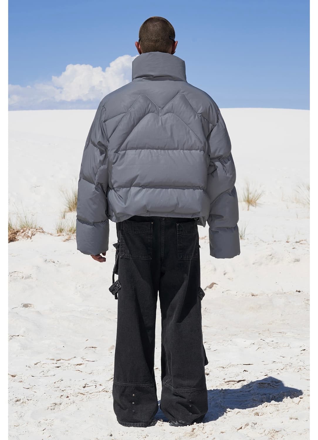 EMBROIDERED OVERSIZE PUFFER JACKET GRAY 상품이미지2