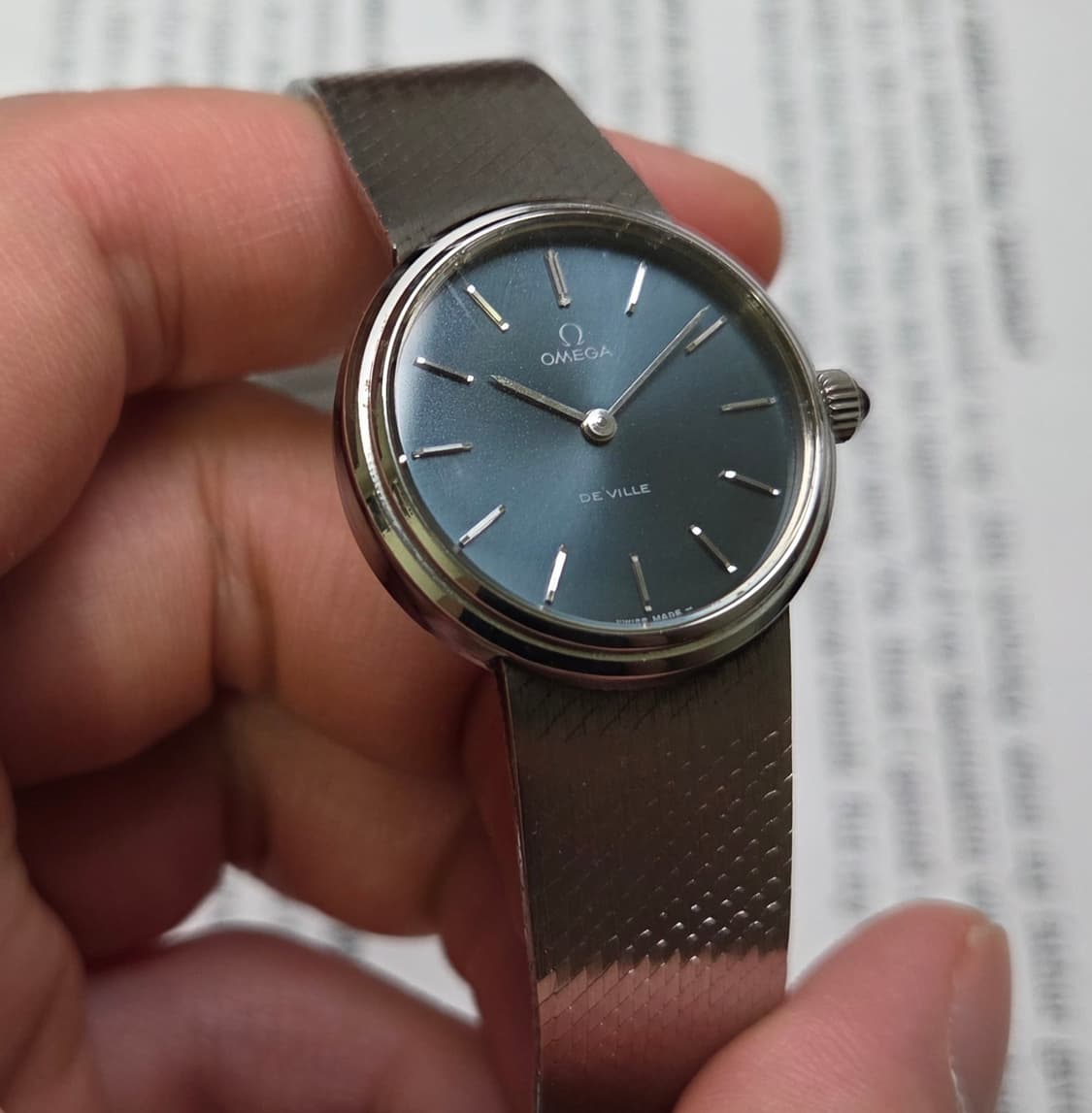 레어] 빈티지 오메가 드빌 네이비청판 실버스틸 여성용 오리지널 브슬 ve 상품이미지4