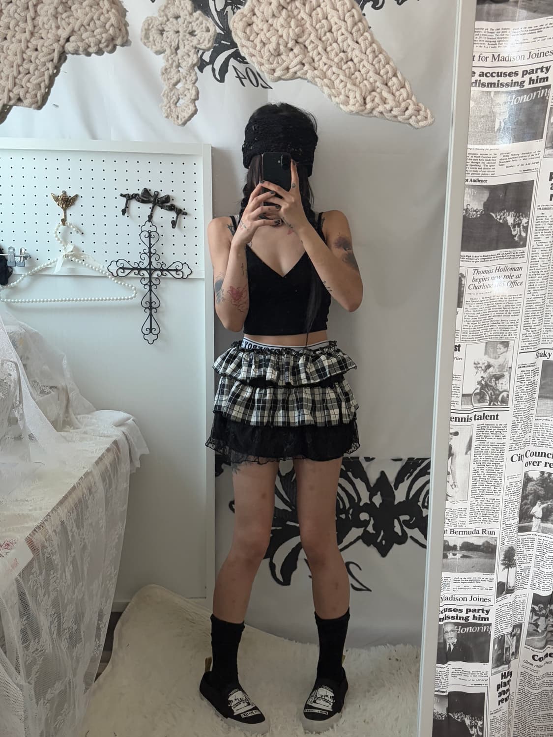  checkered lace cancan skirt  상품이미지6