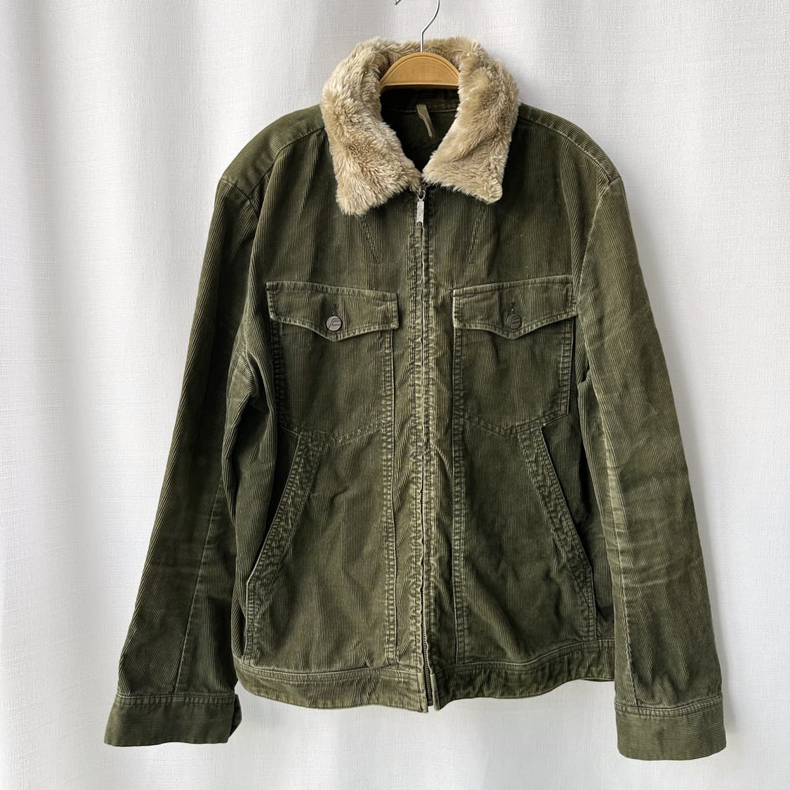 프렌치 커넥션 플리스 카라 코듀로이 자켓 카키 M 상품이미지1