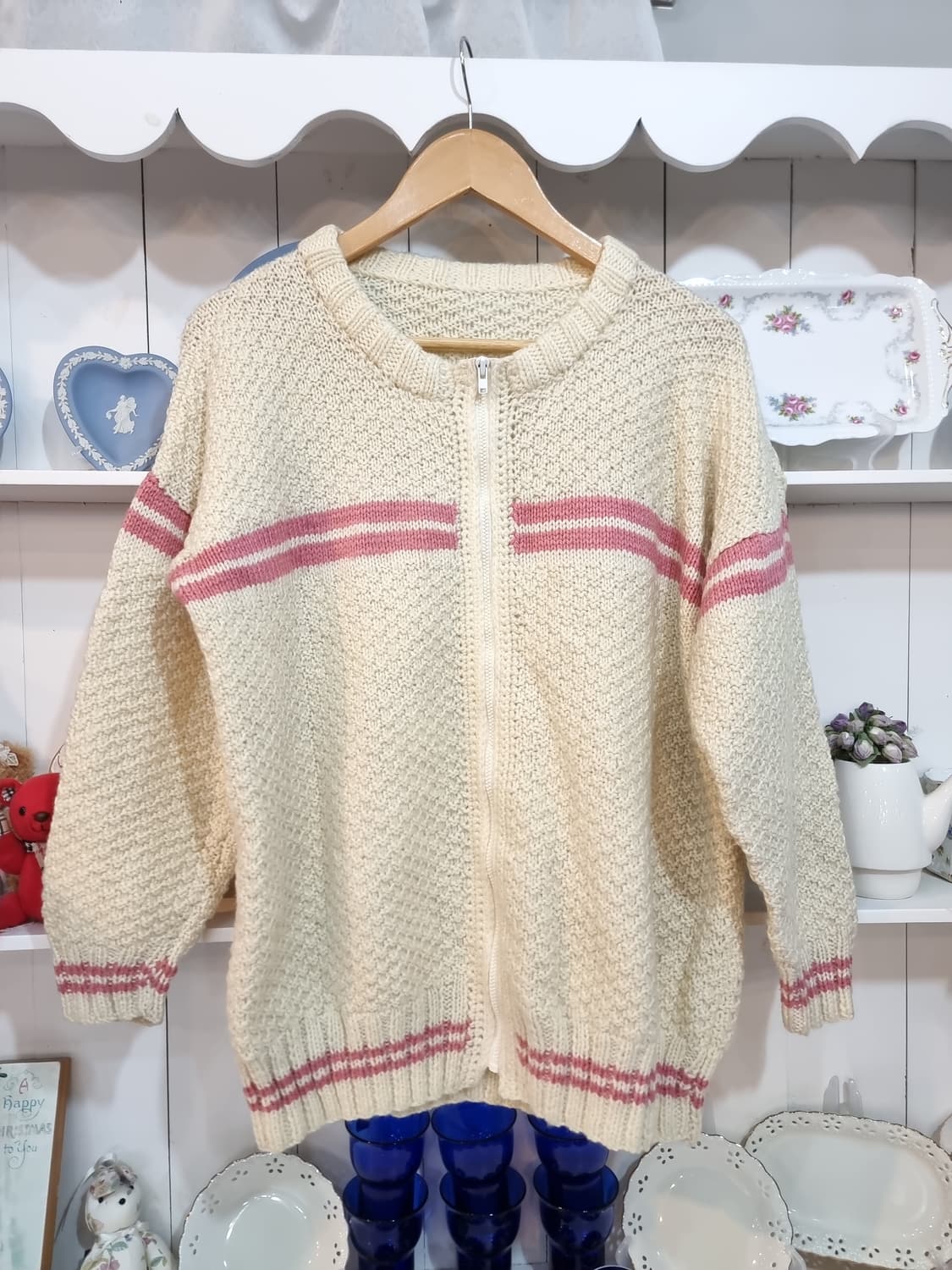 핸드메이드(Handmade) 딸기우유+밀크티 니트 집업 가디건 상품이미지1