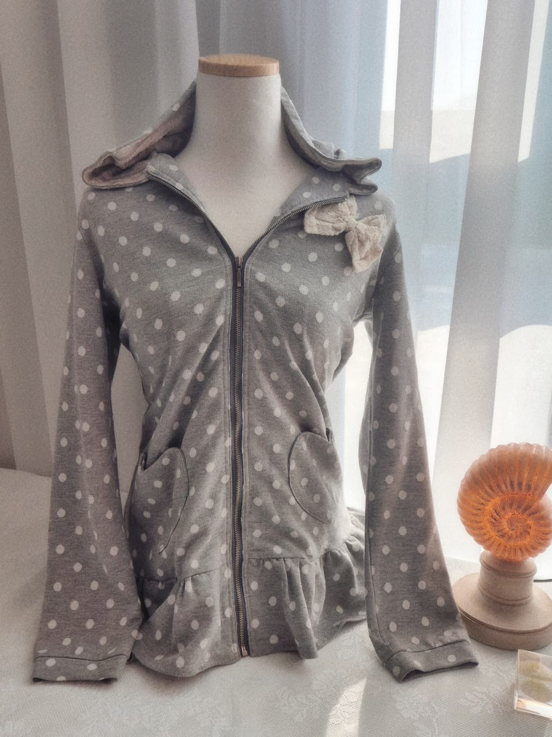 도트 리본 레이스 후드 리즈리사 트랄라라 일본빈티지 상품이미지1