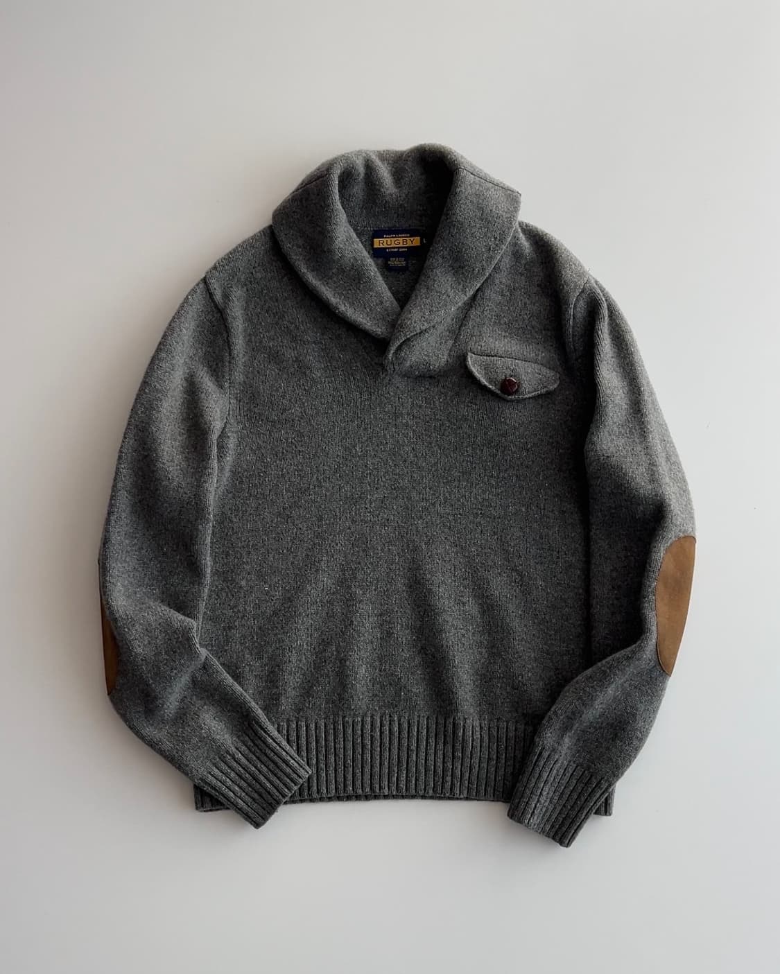 럭비 랄프로렌 숄카라 엘보 레더패치 울 니트 L 상품이미지1