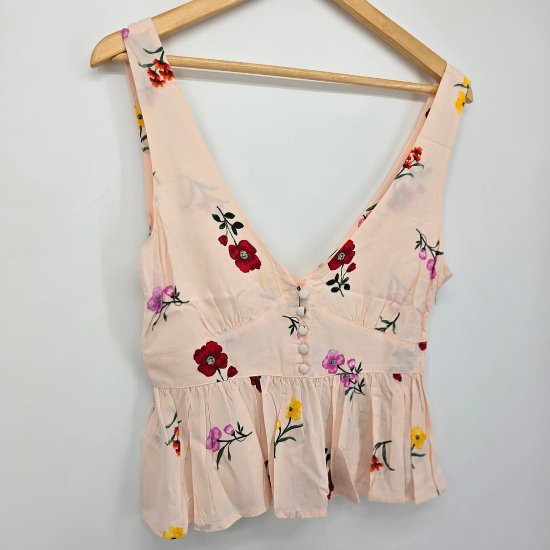 플라워 패턴 핑크색 민소매 블라우스 상품이미지3