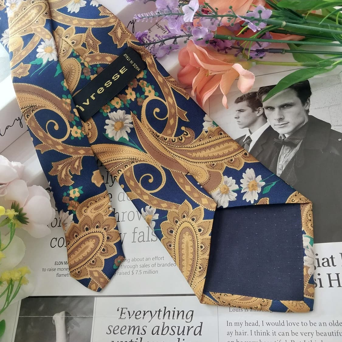 이브레스 실크 골드&네이비 플로럴 넥타이 9.9cm A+등급 K1281
 상품이미지5