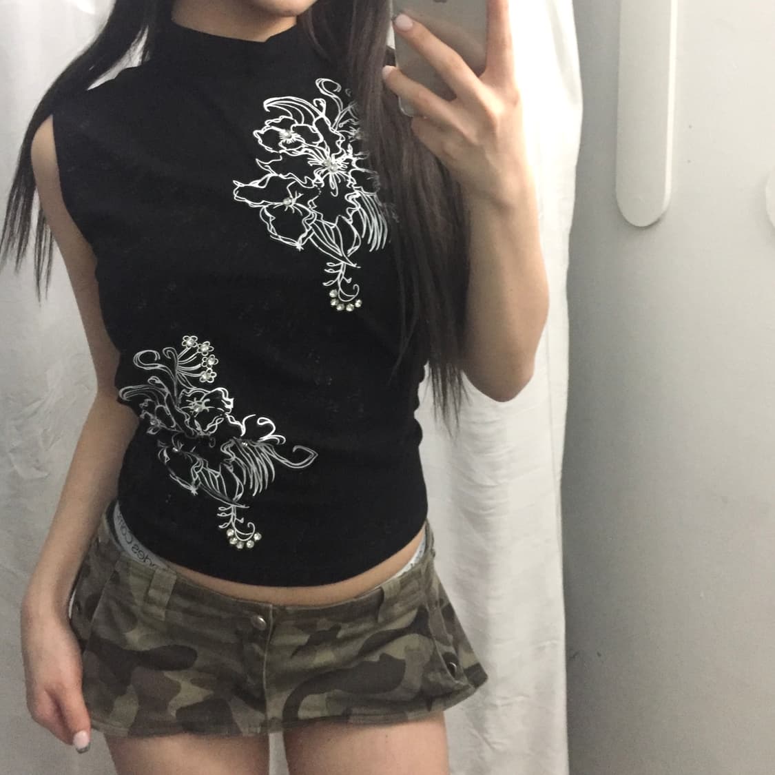 Vintage 갸루 펑크 오리엔탈 핫픽스 슬리브리스 상품이미지1