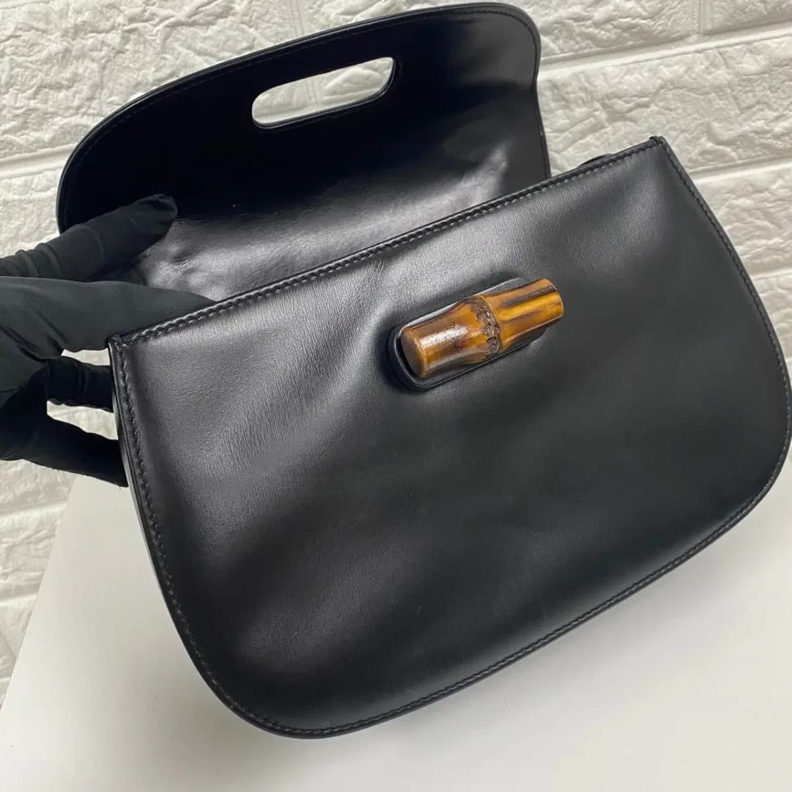 GUCCI / 빈티지 구찌 블랙 턴락 뱀부 탑 핸들백 / 투웨이백 상품이미지10