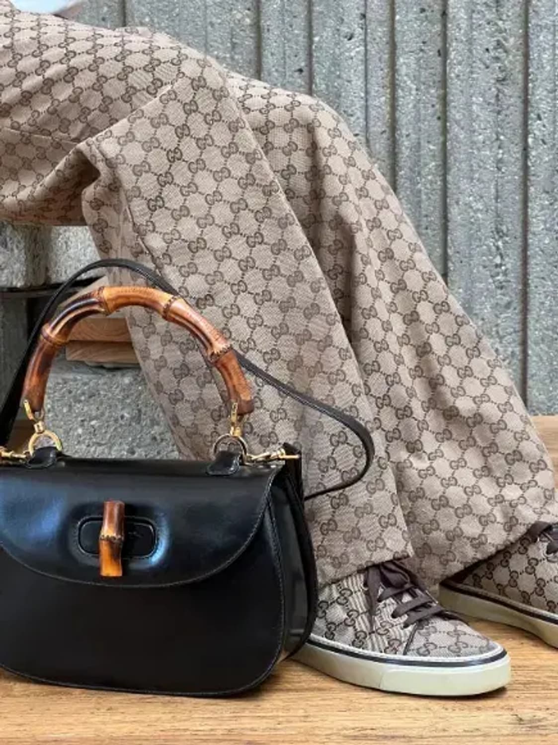 GUCCI / 빈티지 구찌 블랙 턴락 뱀부 탑 핸들백 / 투웨이백 상품이미지3