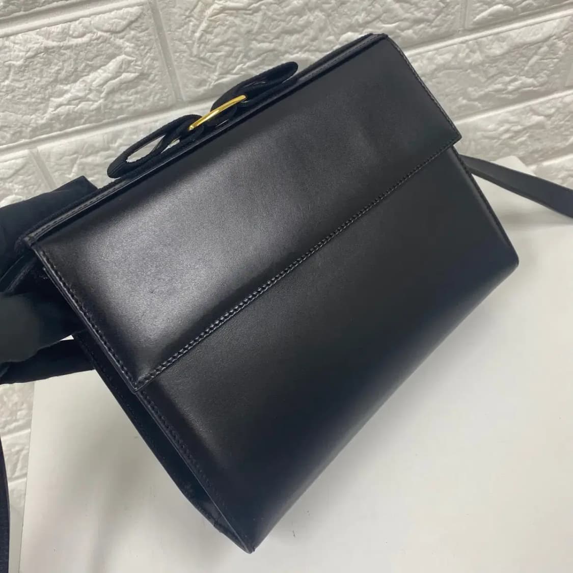FERRAGAMO / 빈티지 페라가모 블랙 탑 바라보우 숄더백 /투웨이백 상품이미지4