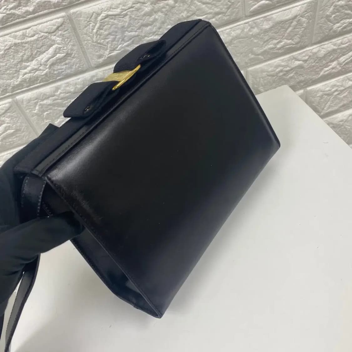 FERRAGAMO / 빈티지 페라가모 블랙 탑 바라보우 숄더백 /투웨이백 상품이미지5