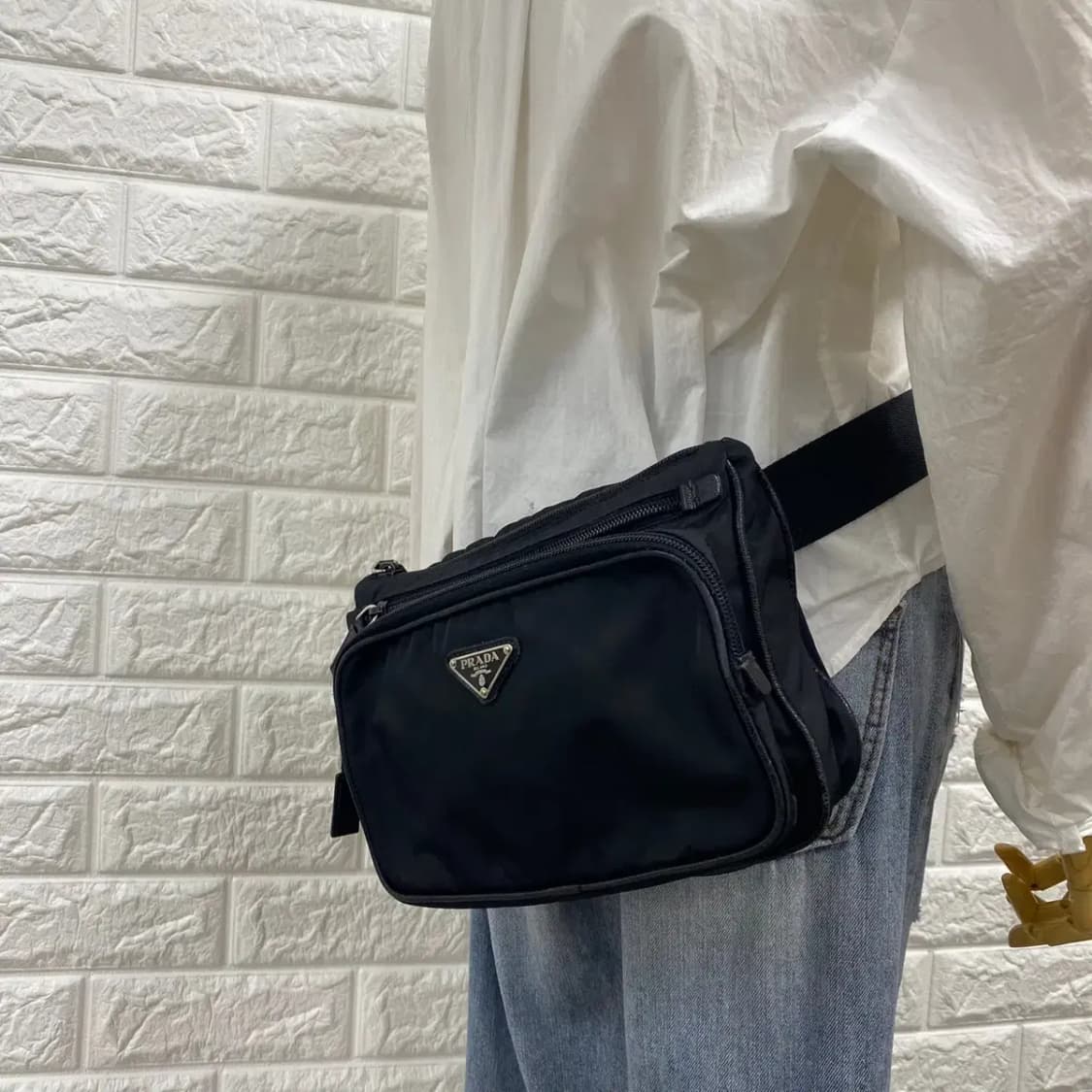 PRADA / 빈티지 프라다 삼각로고 블랙 포코노 벨트백 / 힙색 상품이미지2