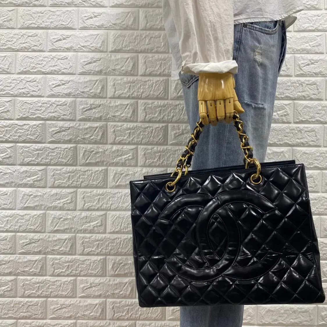 CHANEL/빈티지 샤넬 4번대 블랙 페이던트 GST 그랜드 샤핑 토트백 상품이미지3
