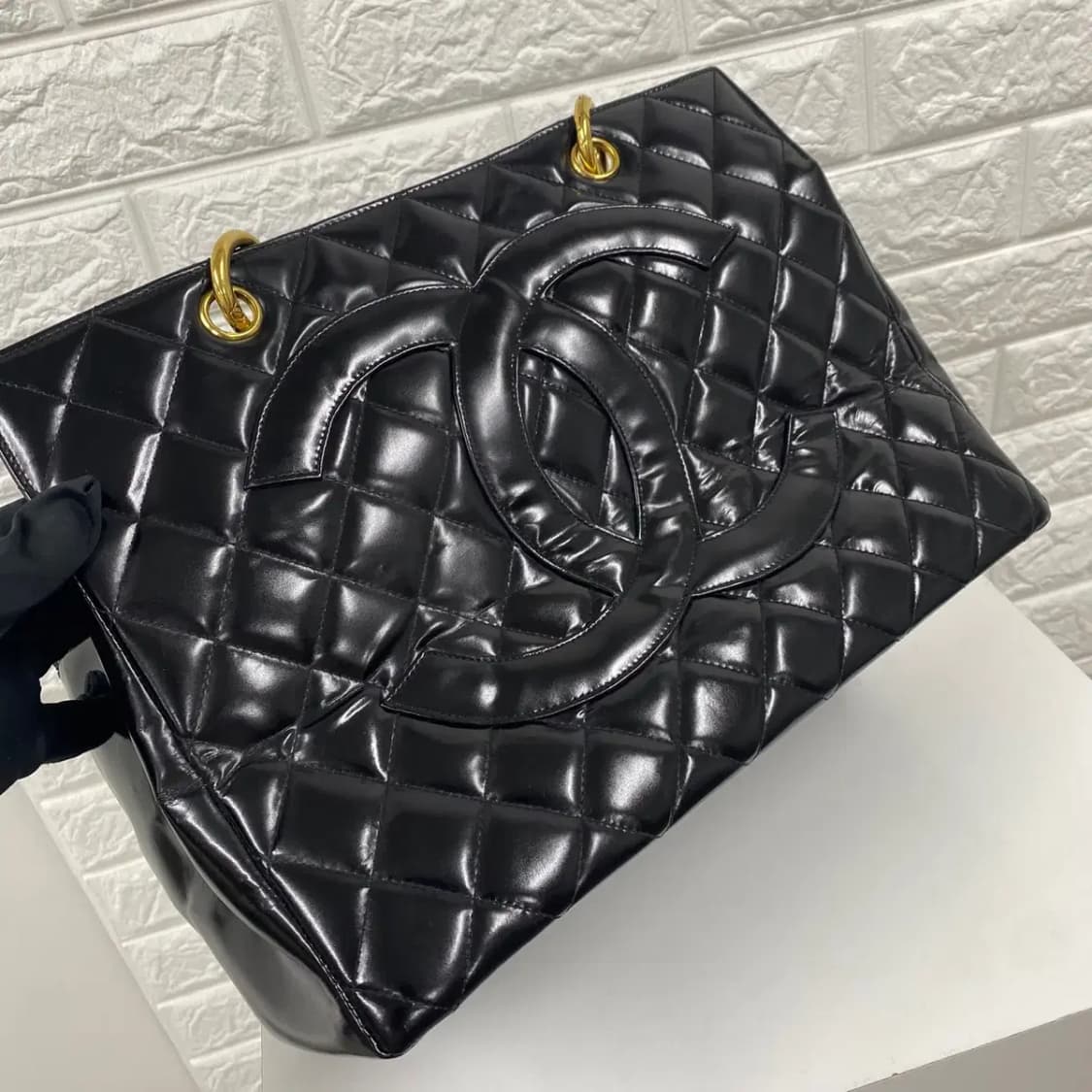 CHANEL/빈티지 샤넬 4번대 블랙 페이던트 GST 그랜드 샤핑 토트백 상품이미지4