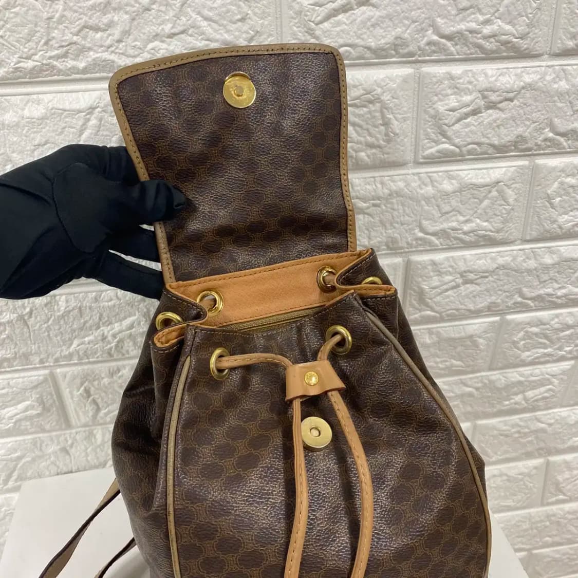 CELINE / 빈티지 셀린느 골드링 브라운 마카담 백팩 상품이미지10
