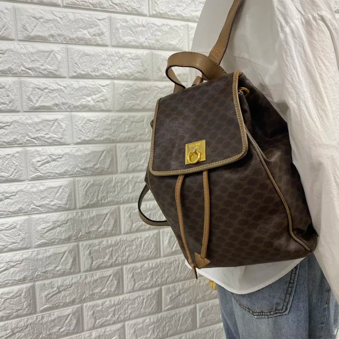 CELINE / 빈티지 셀린느 골드링 브라운 마카담 백팩 상품이미지3