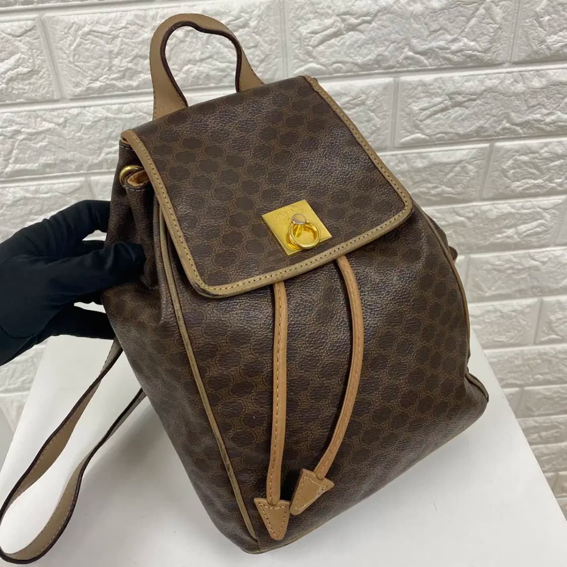 CELINE / 빈티지 셀린느 골드링 브라운 마카담 백팩 상품이미지5
