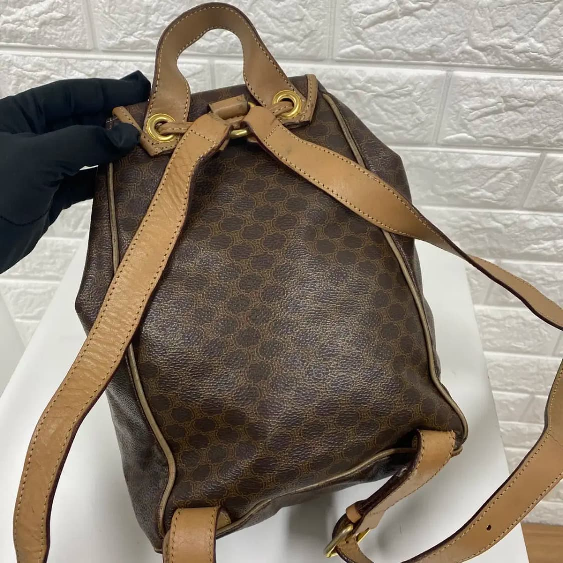 CELINE / 빈티지 셀린느 골드링 브라운 마카담 백팩 상품이미지6