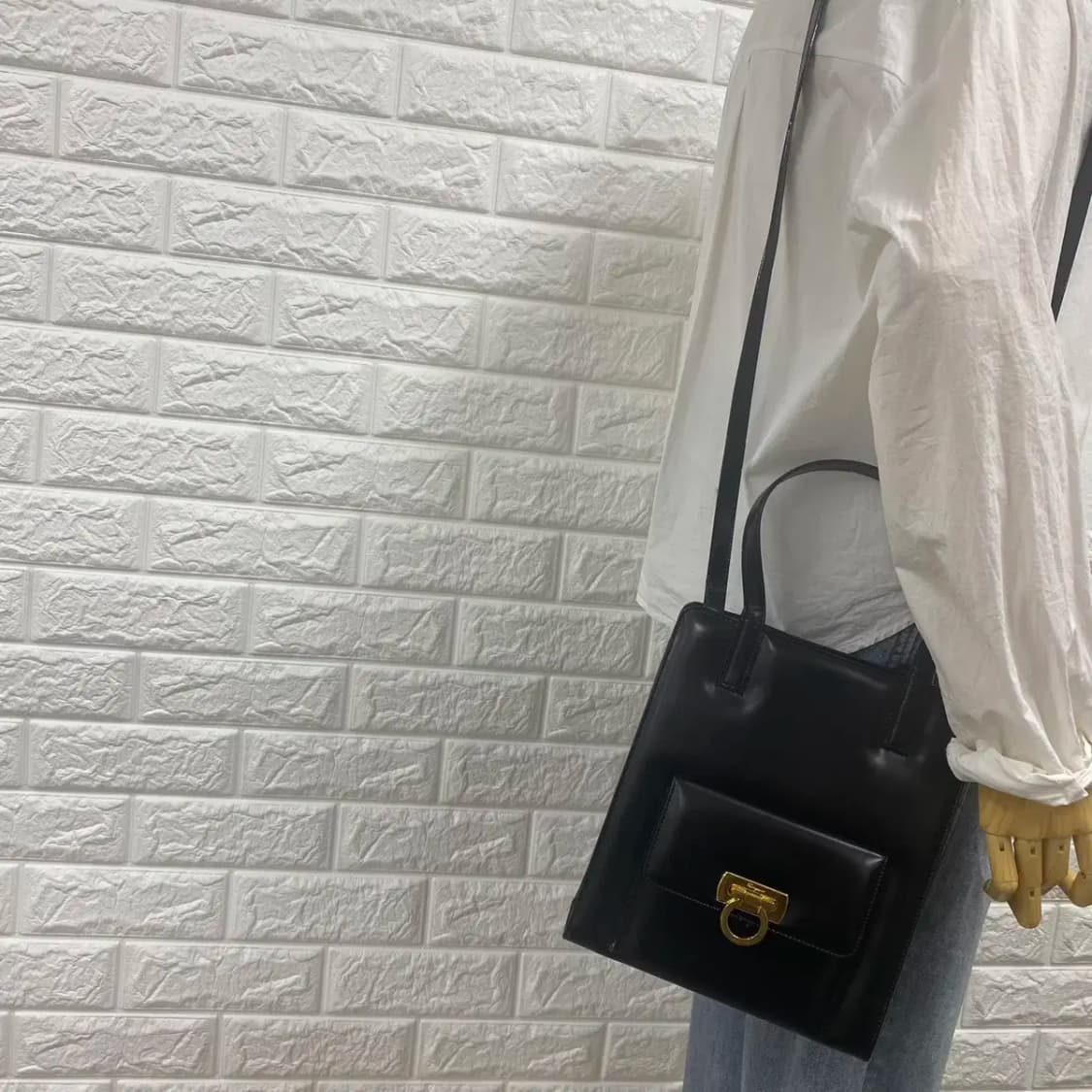 FERRAGAMO/빈티지 페레가모 블랙 레더 간치니 스몰 토트백/투웨이백 상품이미지2