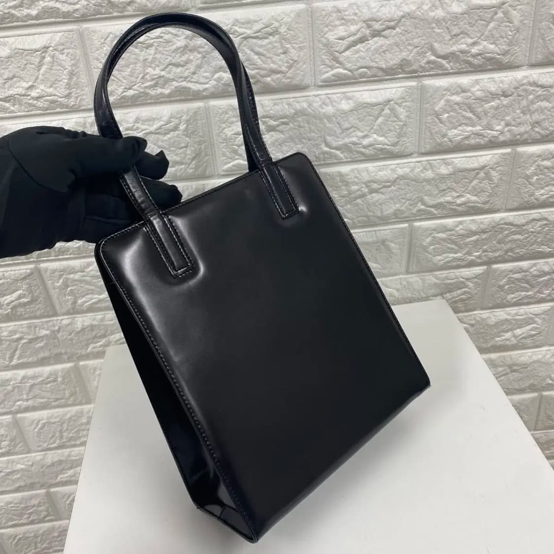 FERRAGAMO/빈티지 페레가모 블랙 레더 간치니 스몰 토트백/투웨이백 상품이미지5