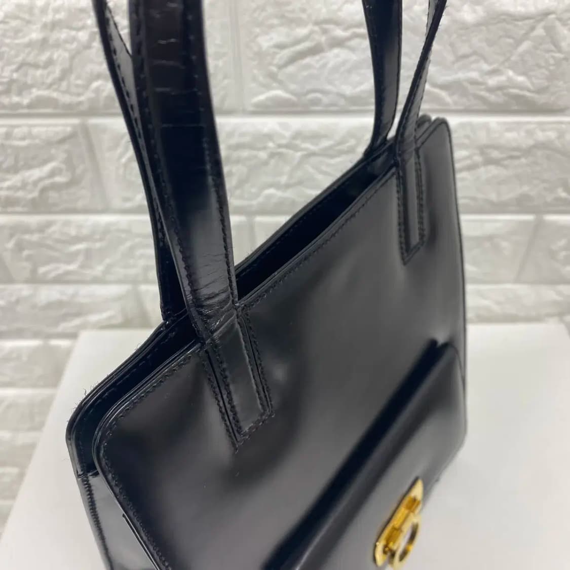 FERRAGAMO/빈티지 페레가모 블랙 레더 간치니 스몰 토트백/투웨이백 상품이미지6