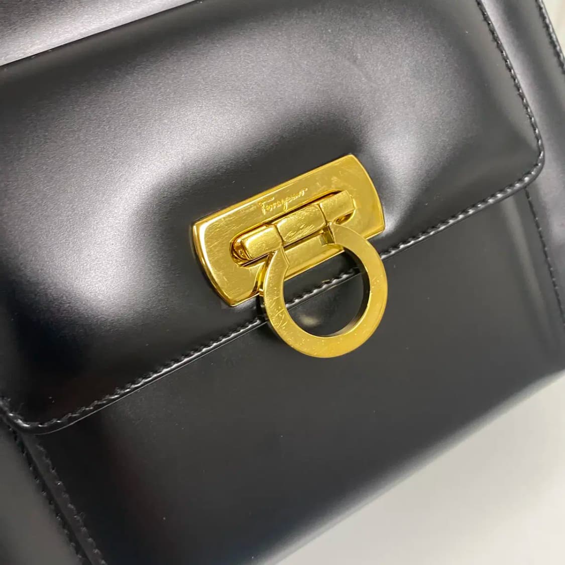 FERRAGAMO/빈티지 페레가모 블랙 레더 간치니 스몰 토트백/투웨이백 상품이미지8