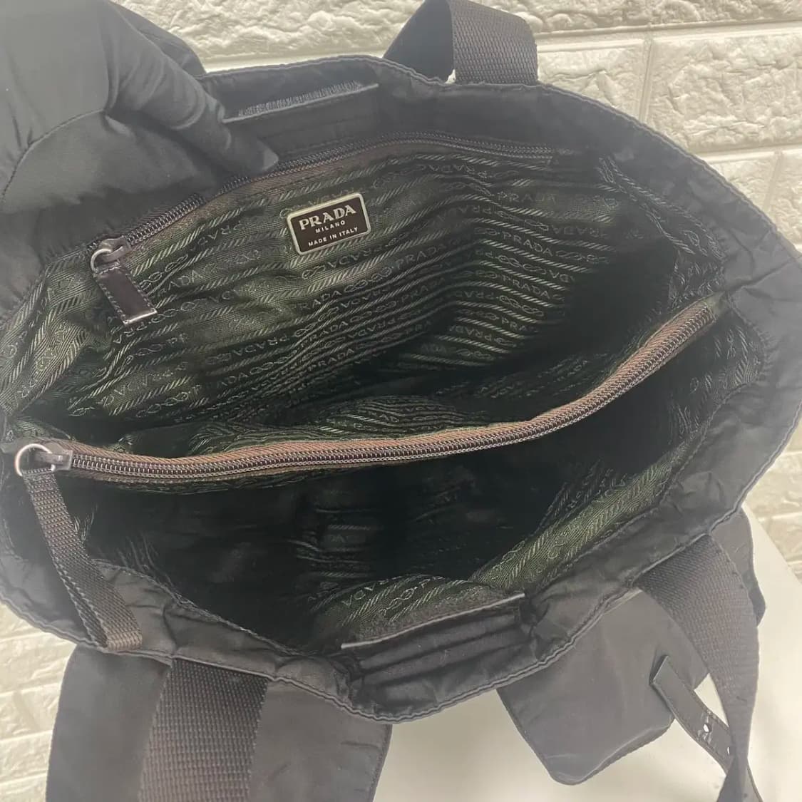 PRADA / 빈티지 프라다 삼각로고 포코노 블랙 나일론 더블포켓 토트백 상품이미지10