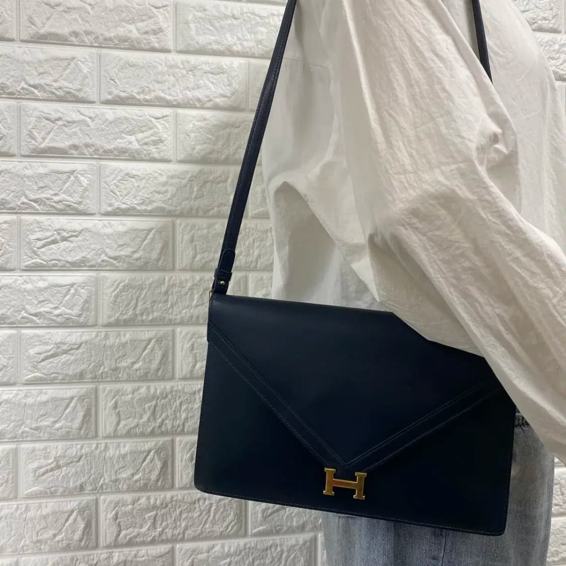 HERMES/빈티지 에르메스 리디아 다크네이비 카프스킨 플랩 레더 숄더백 상품이미지3