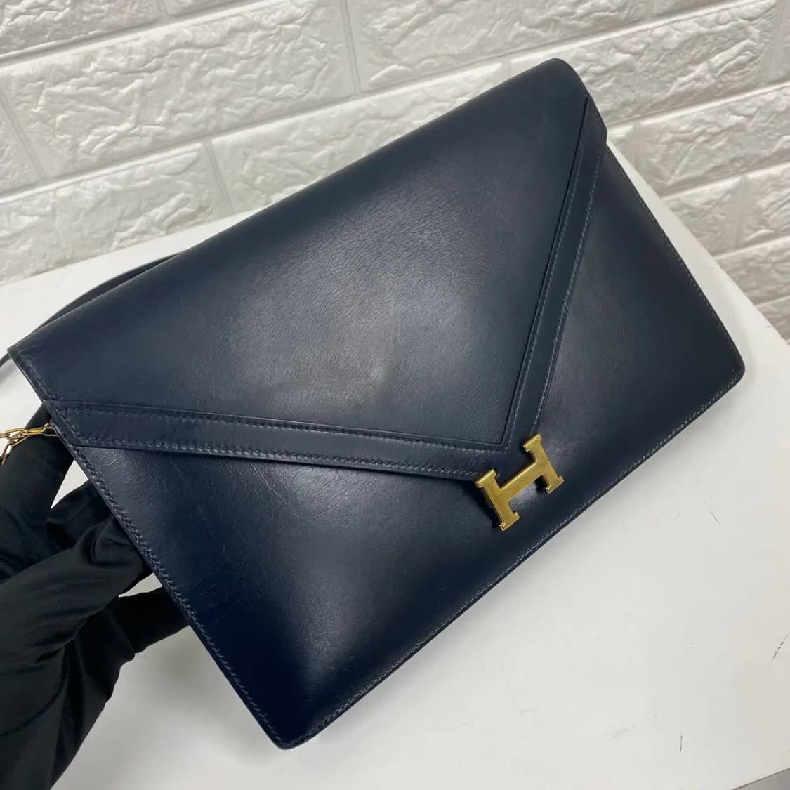 HERMES/빈티지 에르메스 리디아 다크네이비 카프스킨 플랩 레더 숄더백 상품이미지4