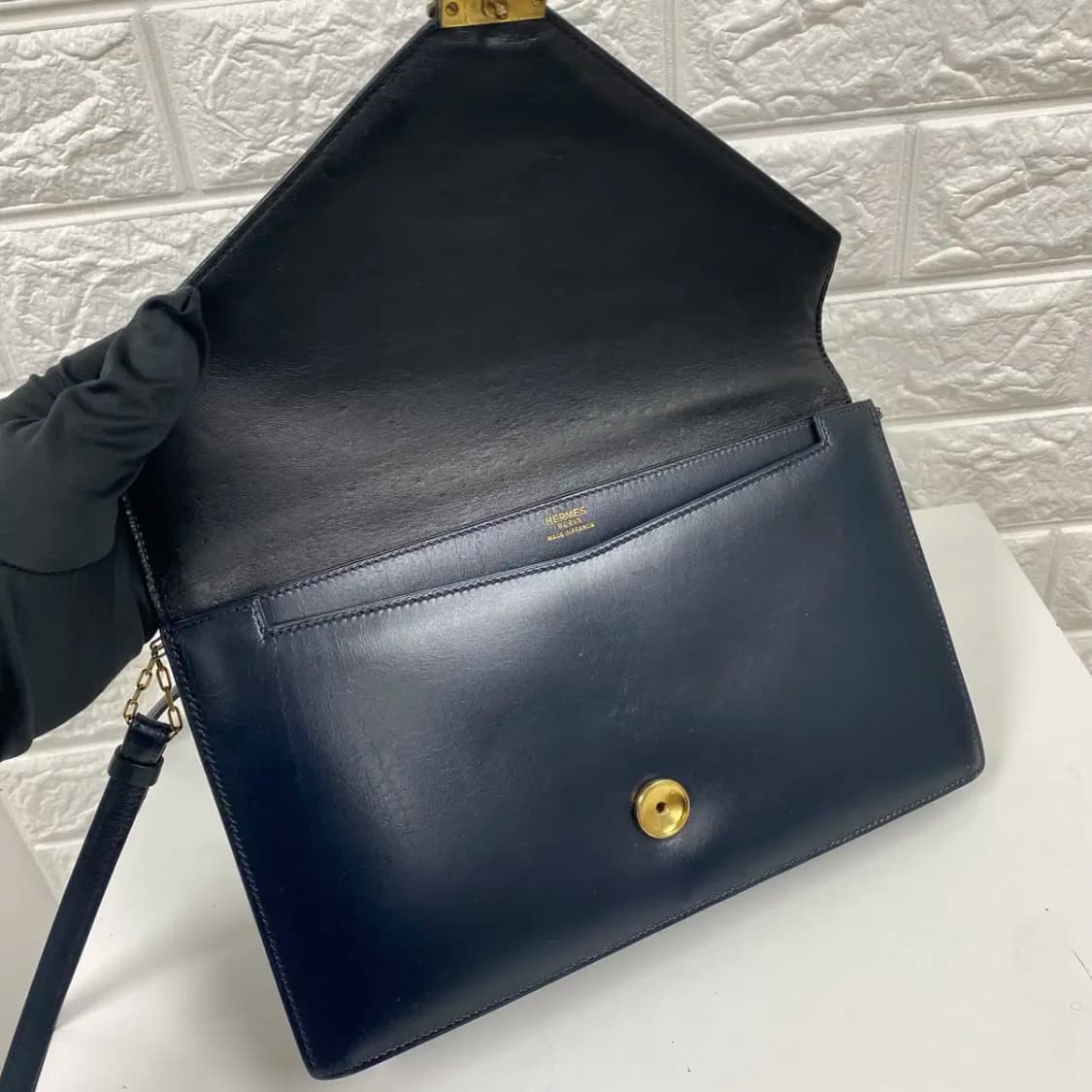 HERMES/빈티지 에르메스 리디아 다크네이비 카프스킨 플랩 레더 숄더백 상품이미지9