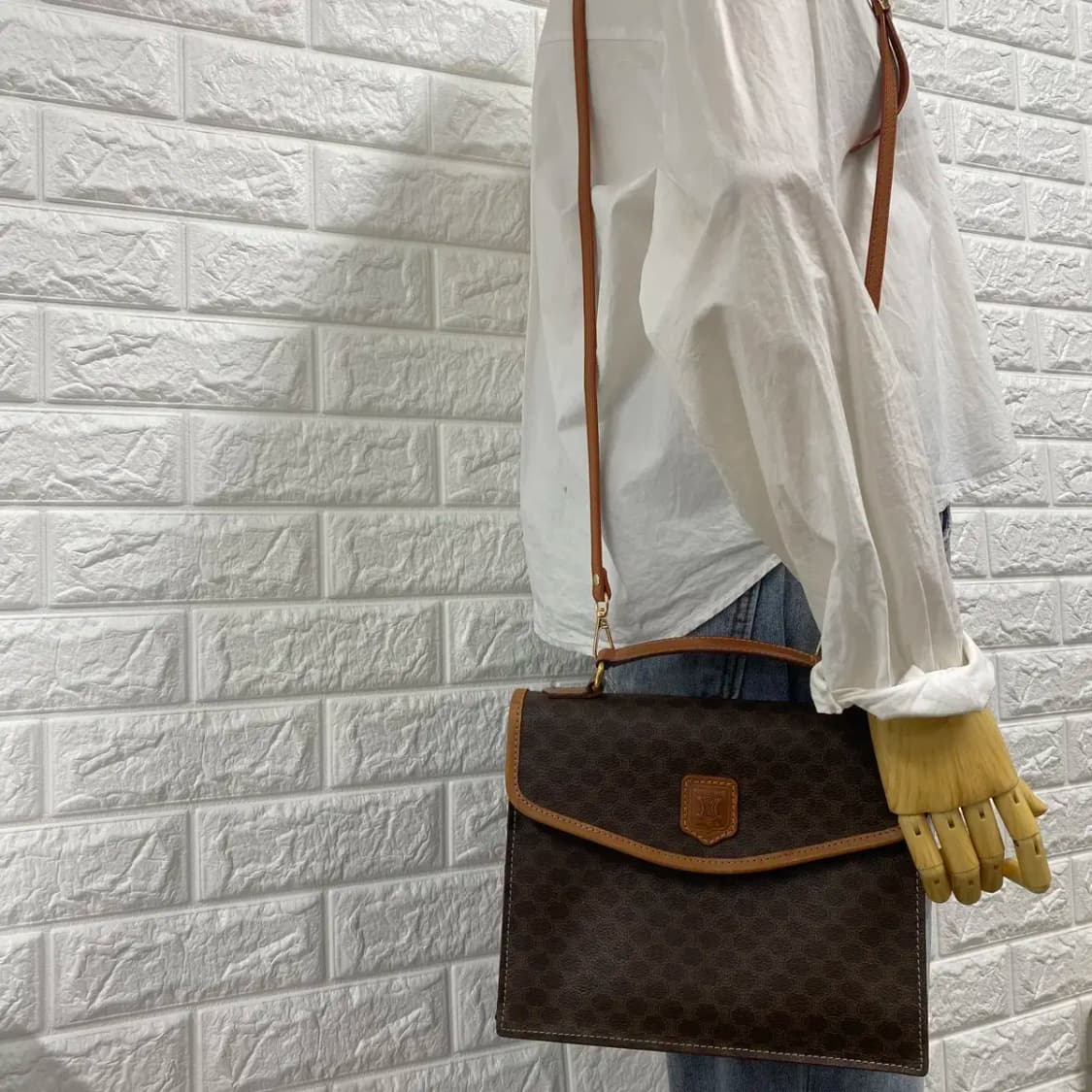 CELINE / 빈티지 셀린느 브라운 마카담 스몰 브리프케이스 /투웨이백 상품이미지4