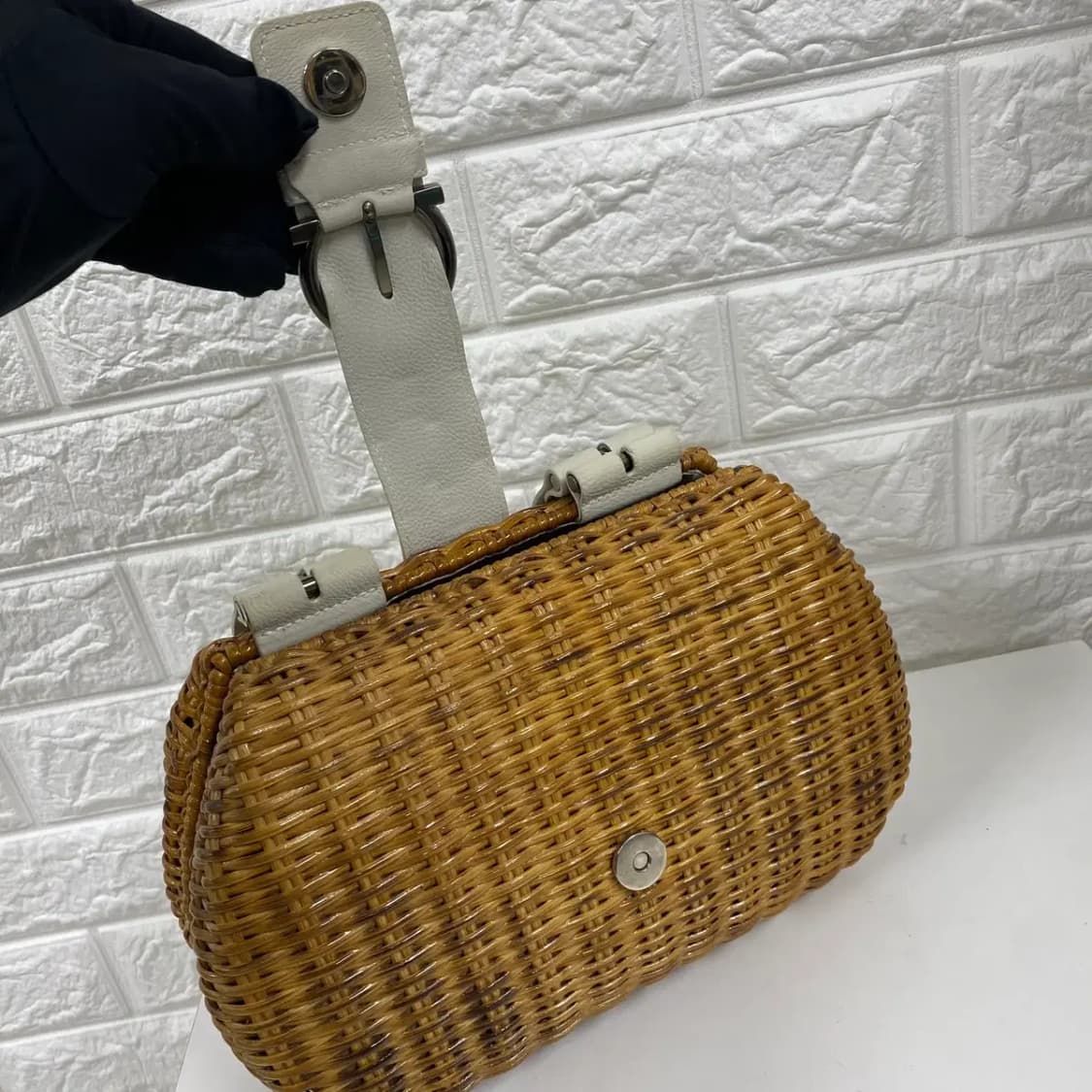 FERRAGAMO /빈티지 살바토레 페라가모 간치니 라탄 원 핸들 핸드백 상품이미지9