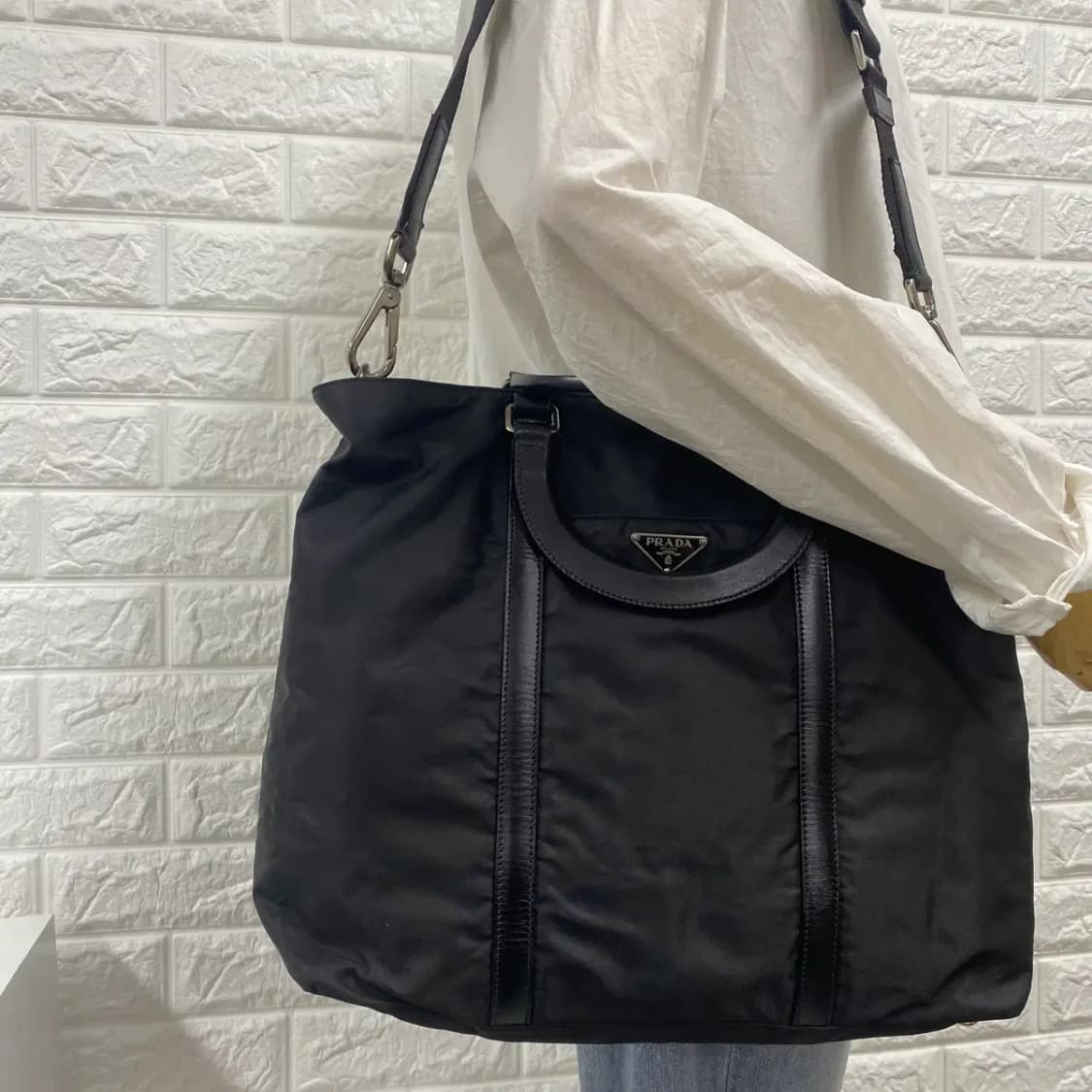 PRADA / 빈티지 프라다 삼각로고 블랙 테수토 나일론 토트백/투웨이백 상품이미지2