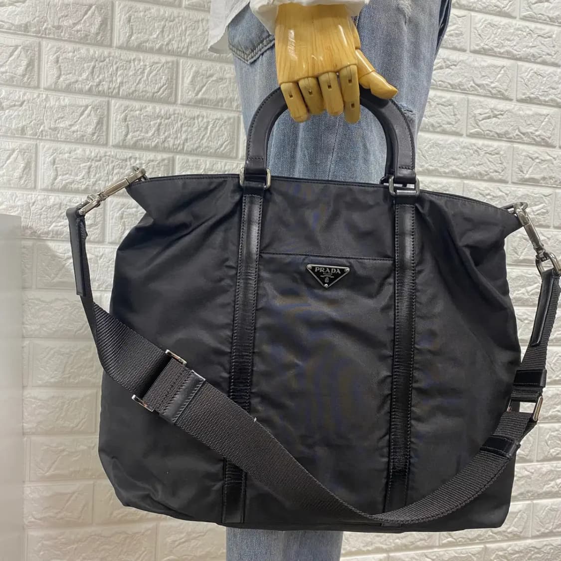 PRADA / 빈티지 프라다 삼각로고 블랙 테수토 나일론 토트백/투웨이백 상품이미지3