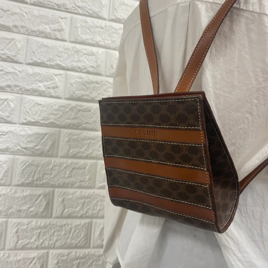 CELINE / 빈티지 셀린느 브라운 마카담 스퀘어 마이크로 미니 백팩 상품이미지3