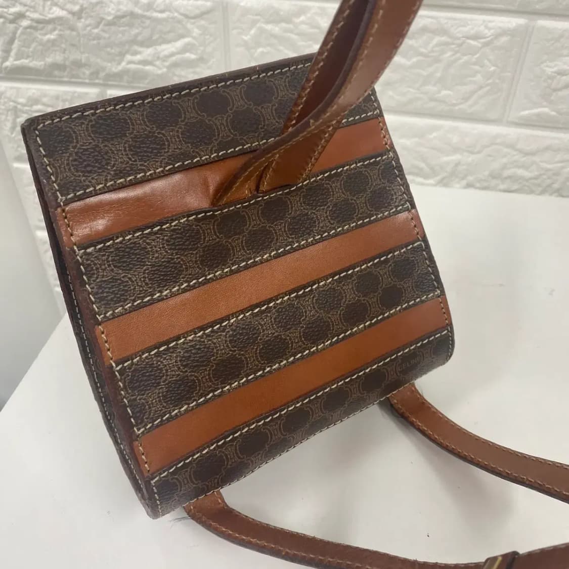 CELINE / 빈티지 셀린느 브라운 마카담 스퀘어 마이크로 미니 백팩 상품이미지5